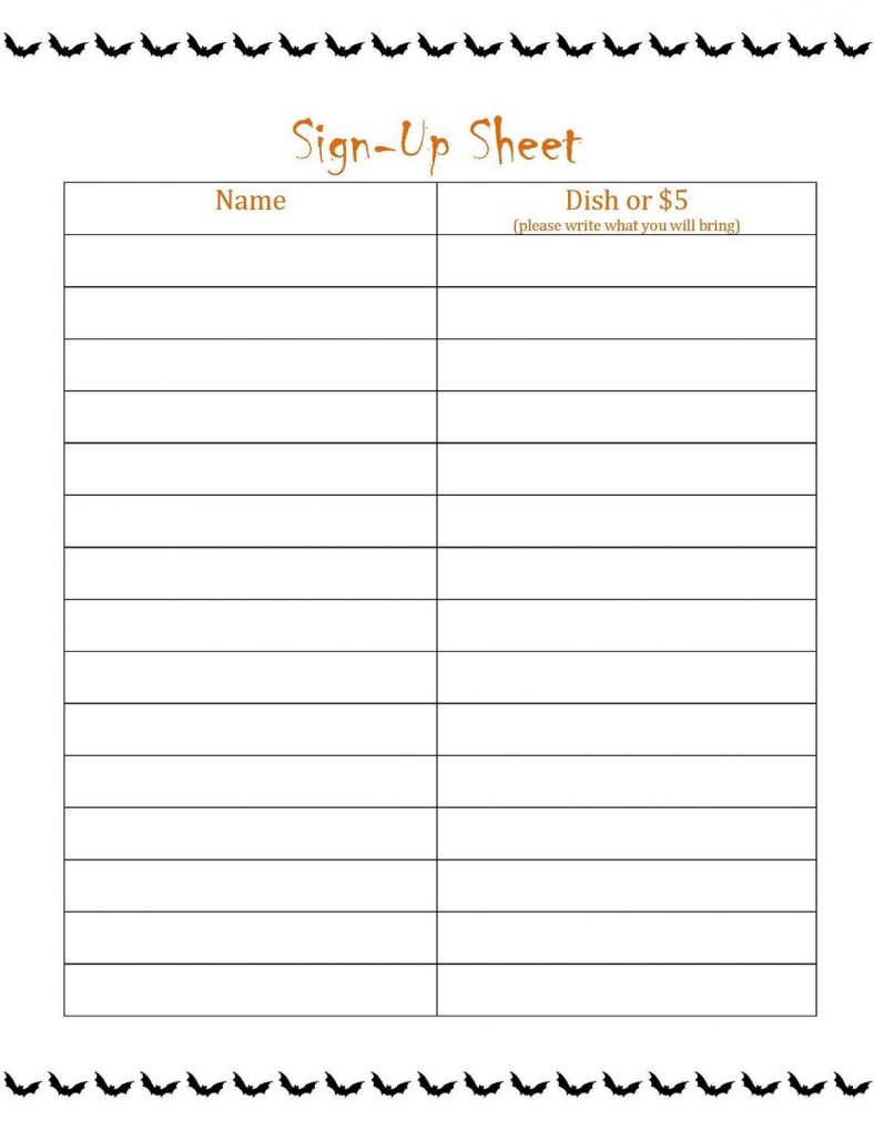 Printable Sign Up List sheet 788x1019