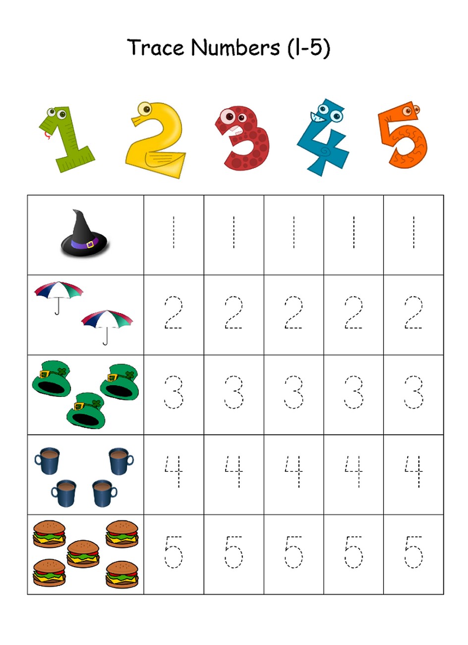 numbers-1-5-traceable-learning-printable