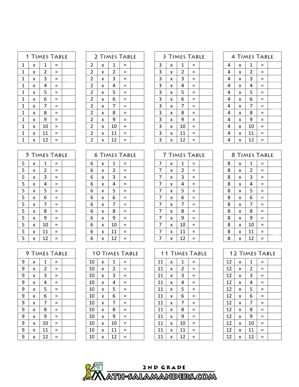 Free Multiplication Tables 1 12 Printable Worksheets Printable Templates
