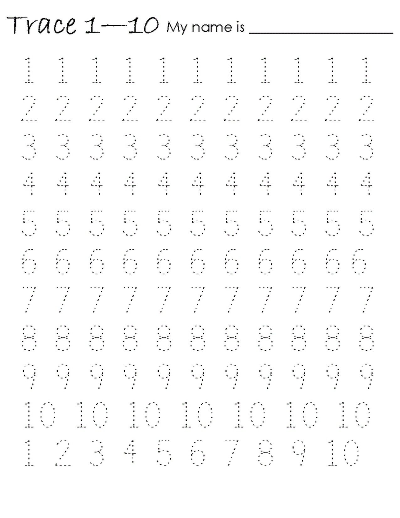 Tracing Numbers 1-10 Worksheet | Learning Printable