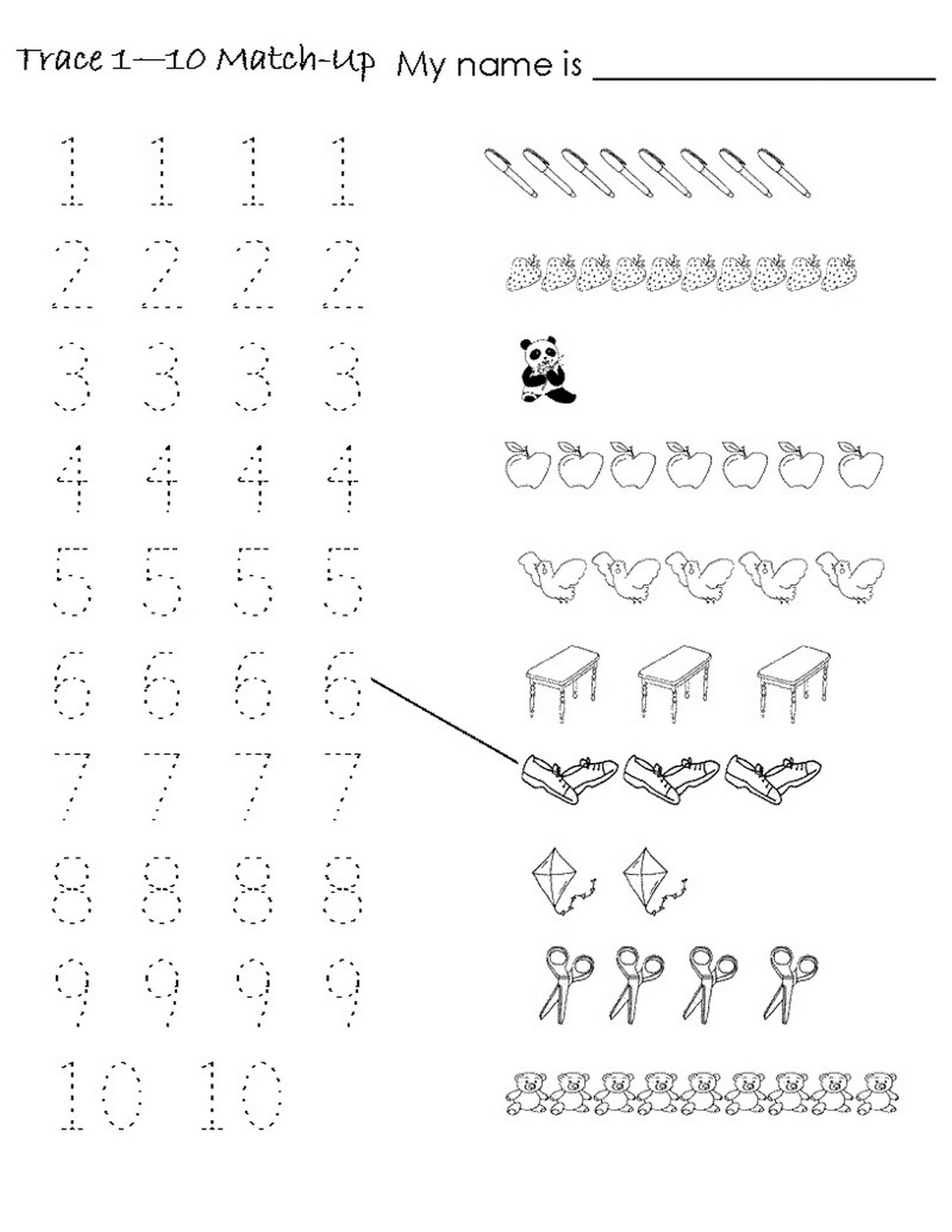 Trace Numbers 1 To 10 Worksheets