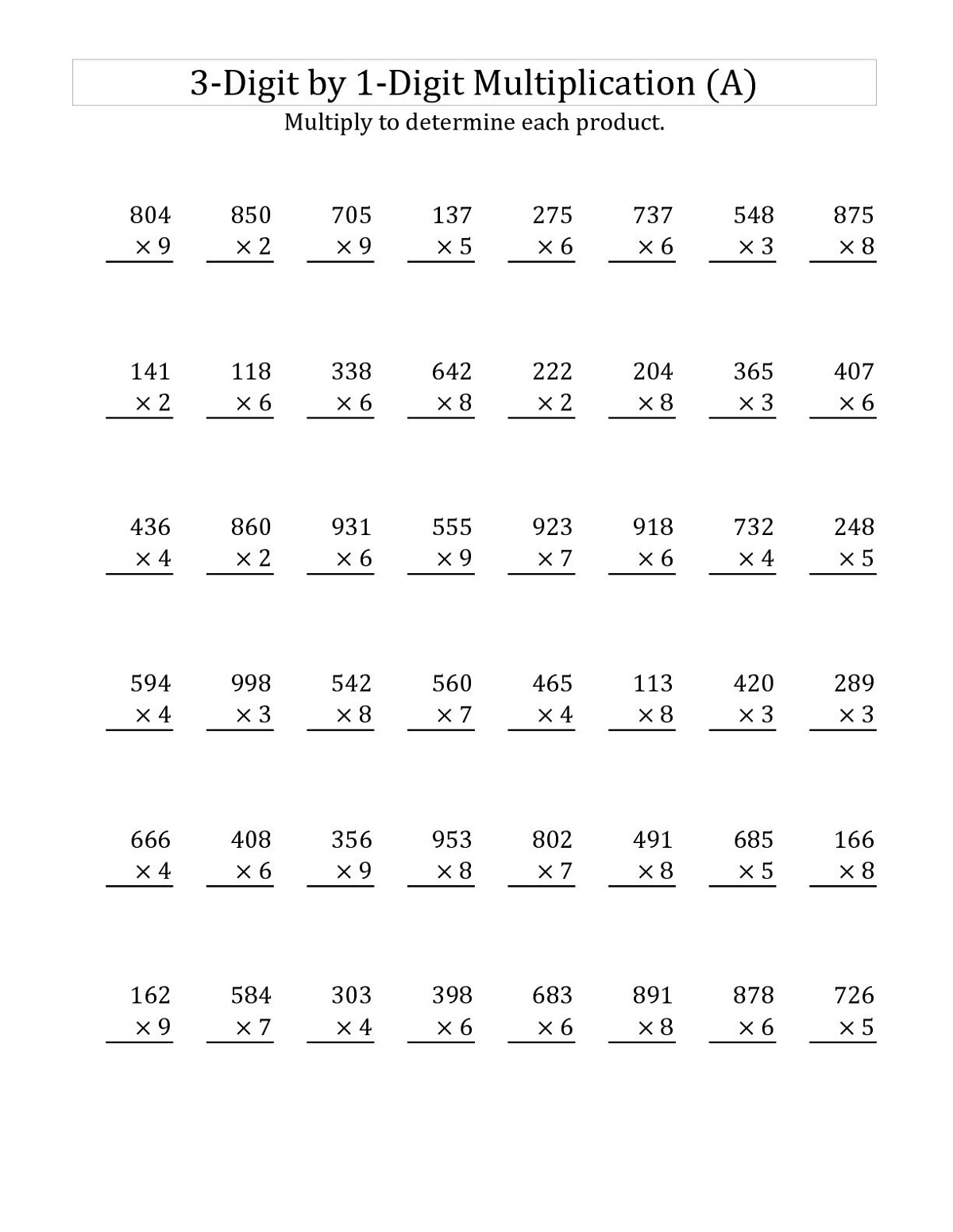 Long Multiplication Worksheet Year 5