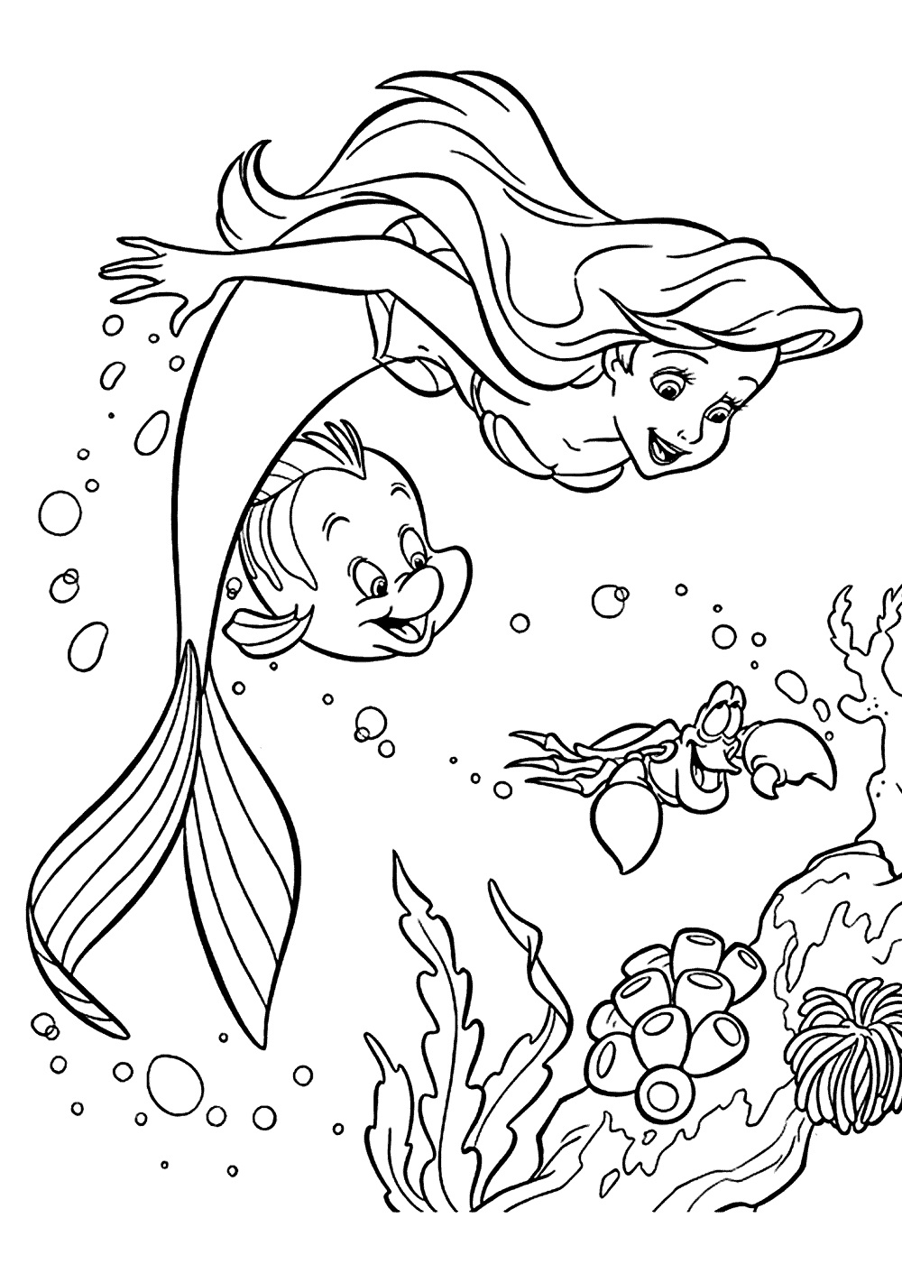 colouring pages mermaid and fish