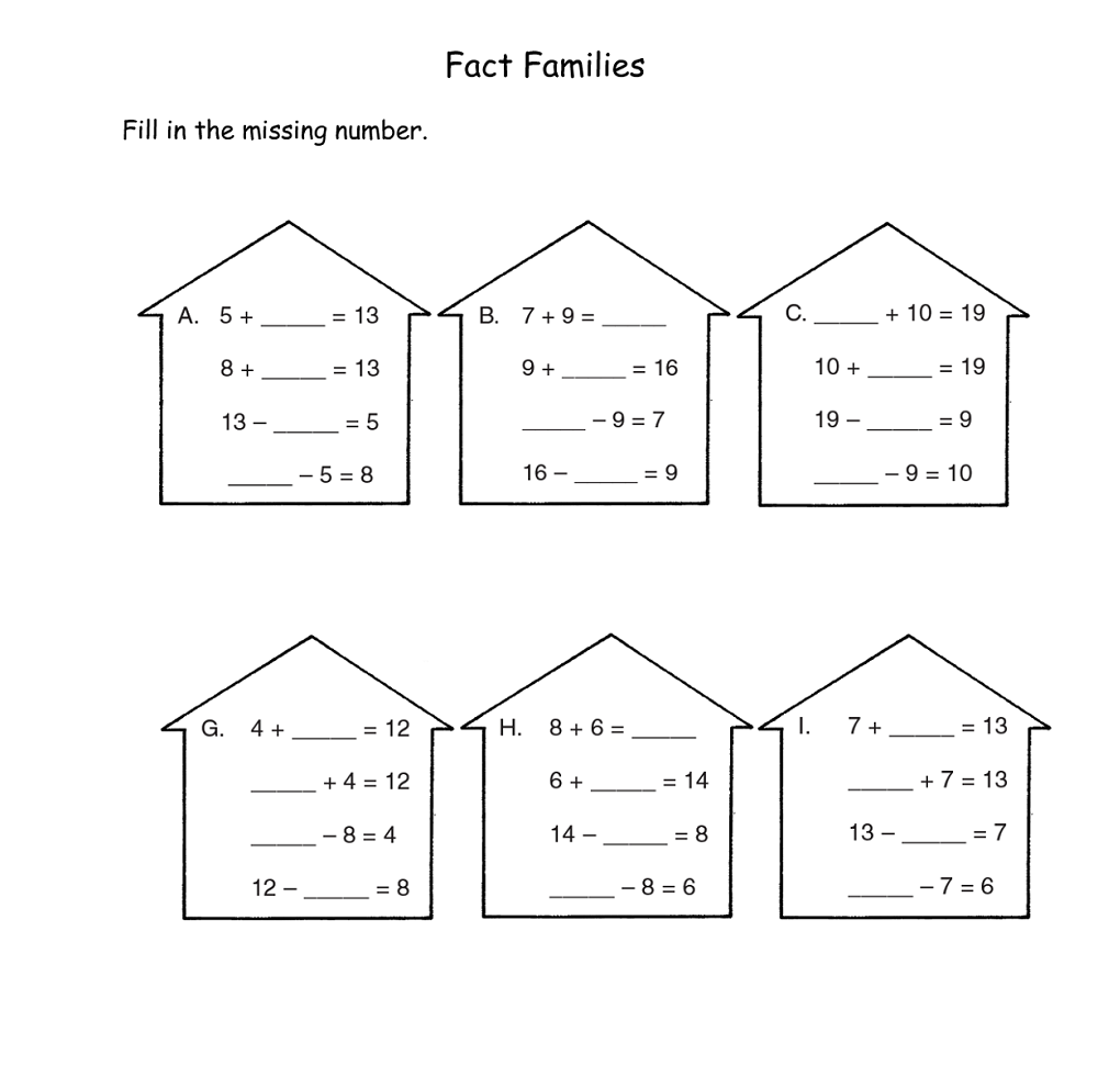 family of facts worksheets practice