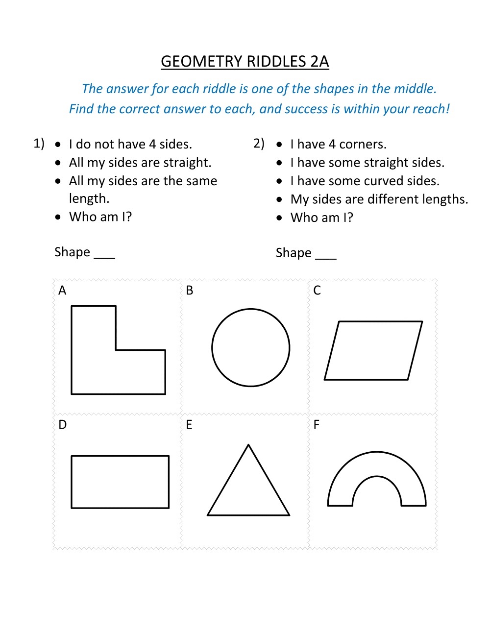 math worksheets printable geometry