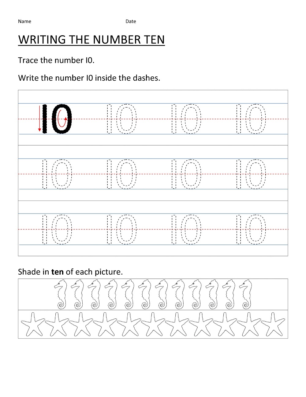 Identify Number 10 Preschool Number 10 Worksheets | Learning Printable