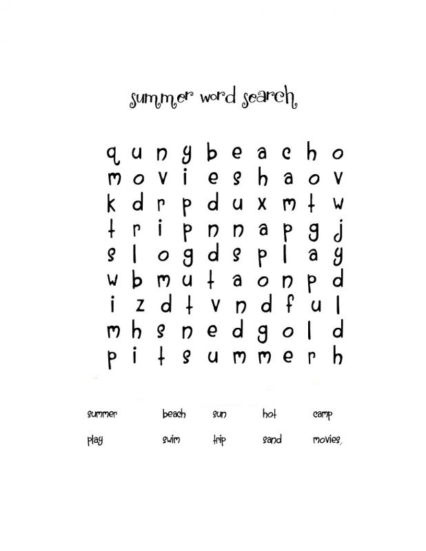 summer wordsearch for kindergarten