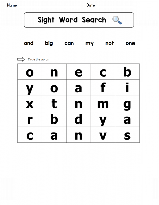 wordsearch for kindergarten worksheet