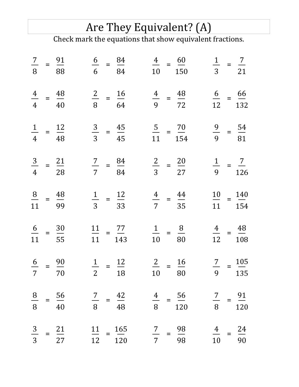 6th Grade Worksheets Fractions