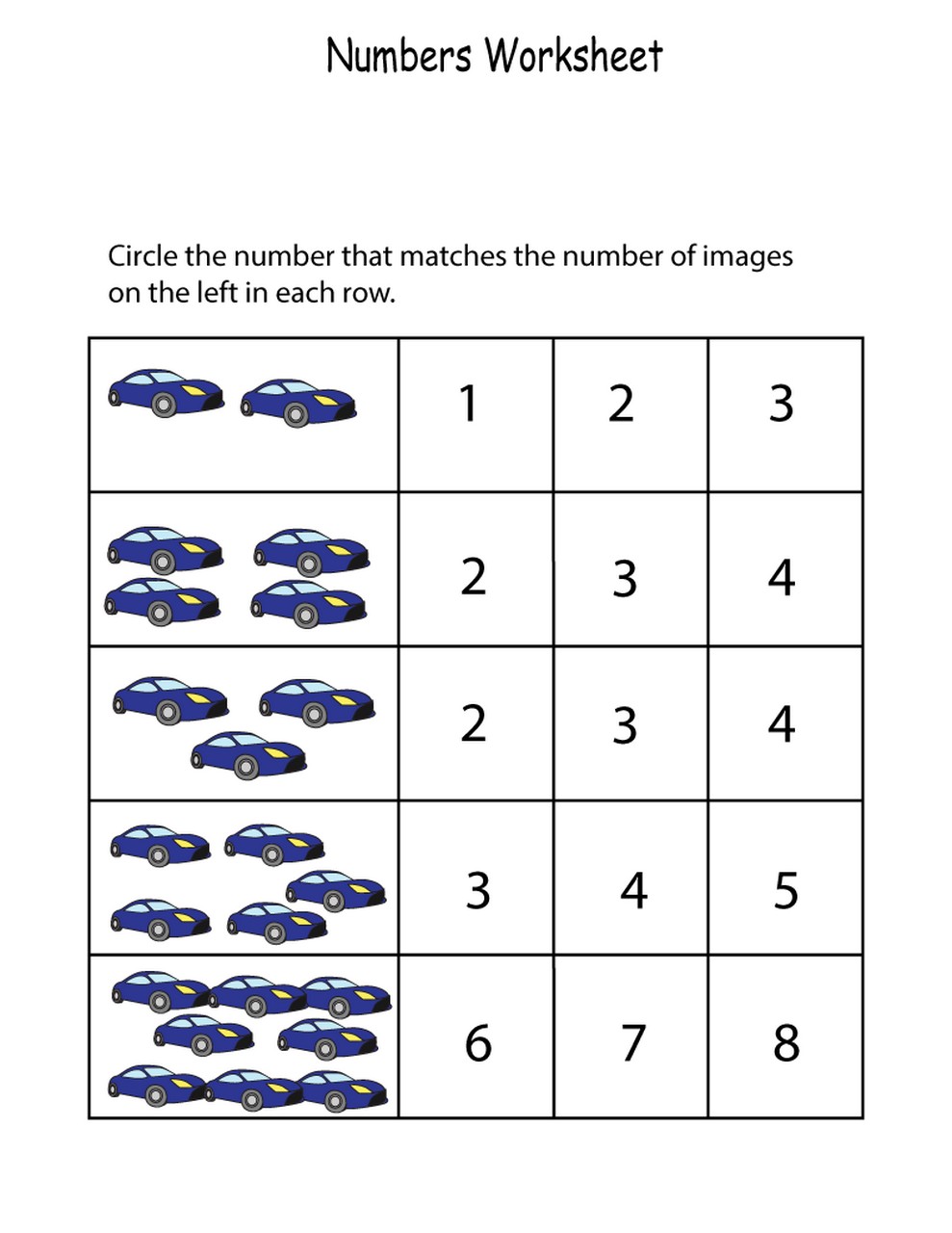 learning numbers worksheets page
