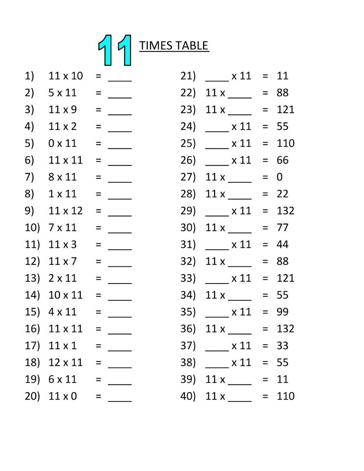 times table exercise basic activity