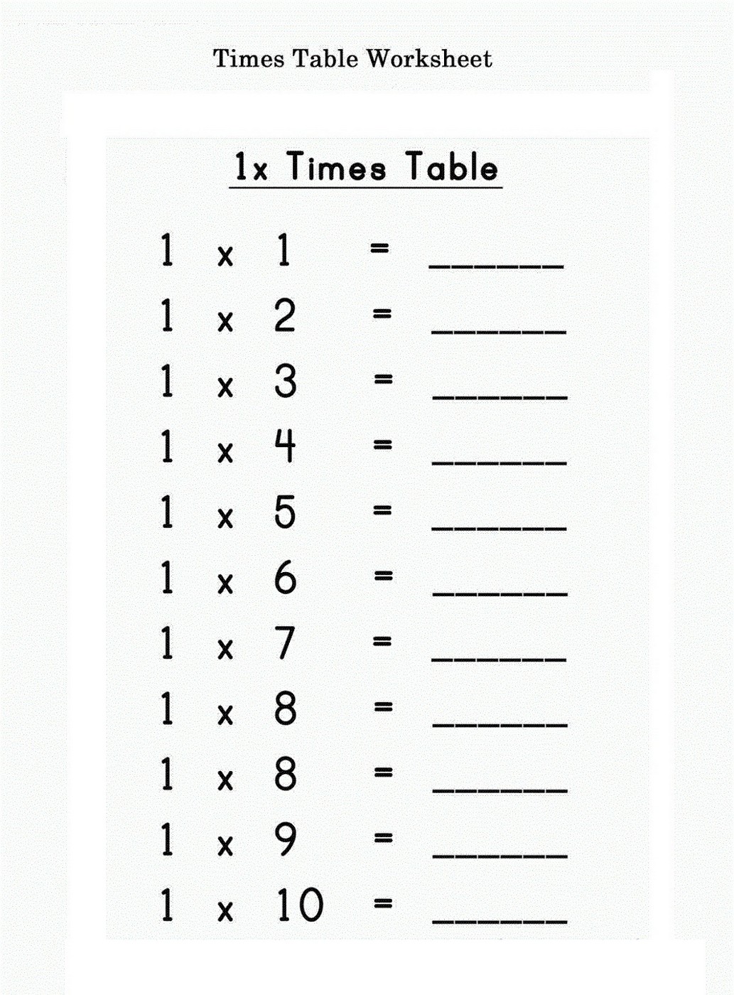 times tables exercises to print easy