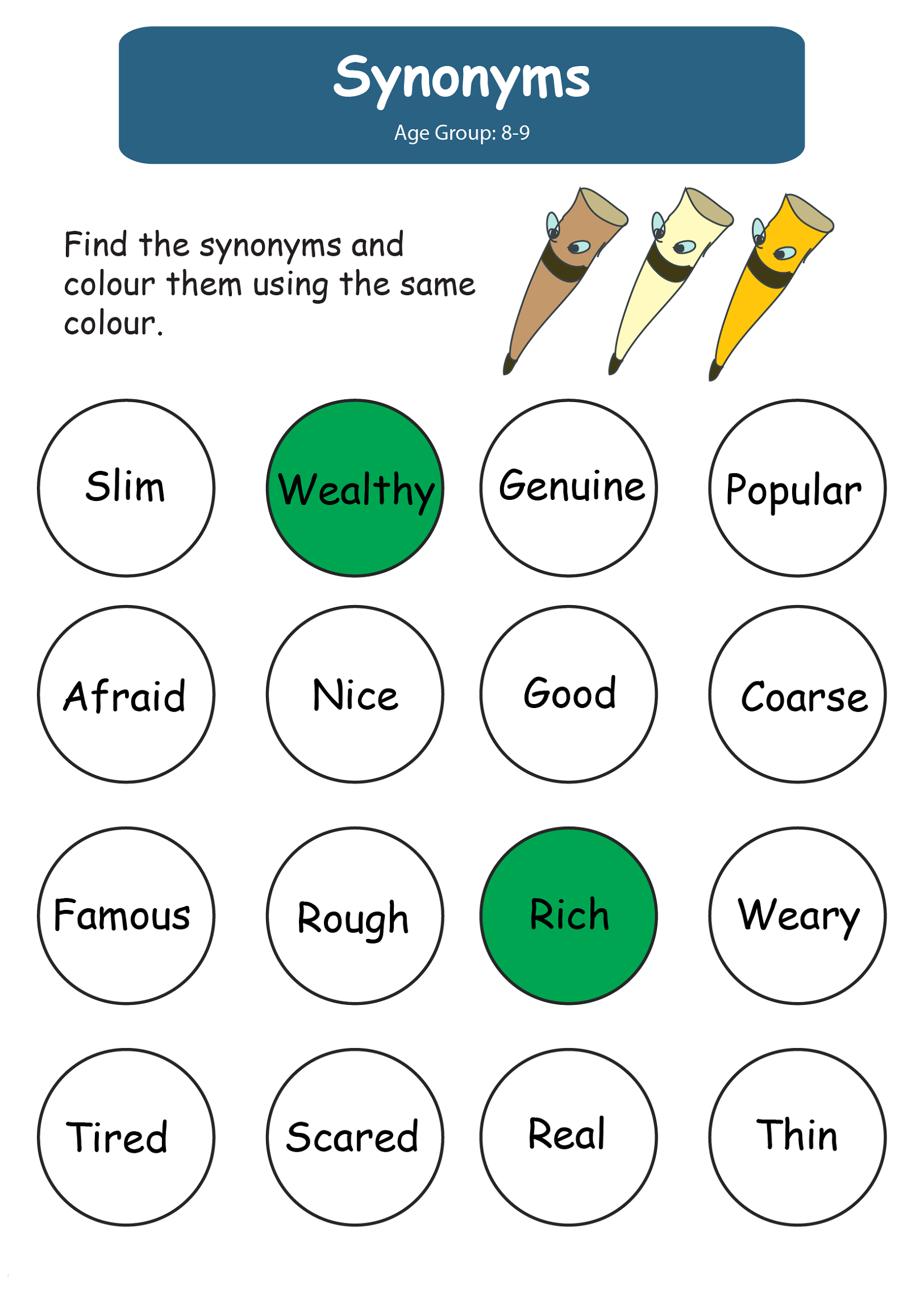 English Worksheets for Kids Synonym