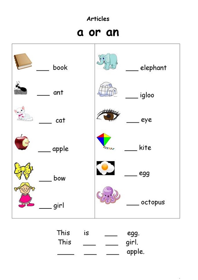 A and An Worksheets Free Printable Kids