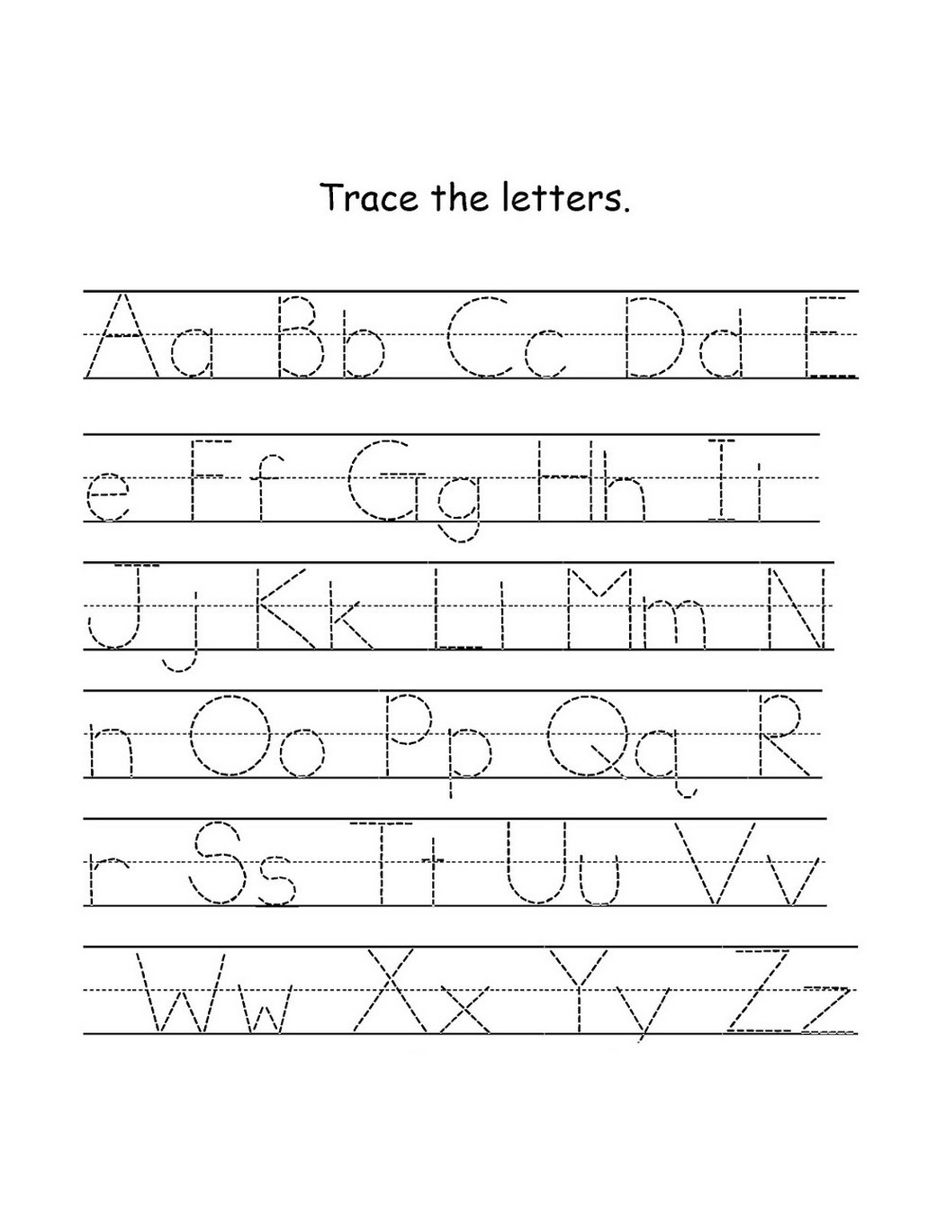 tracing letters a-z worksheets easy