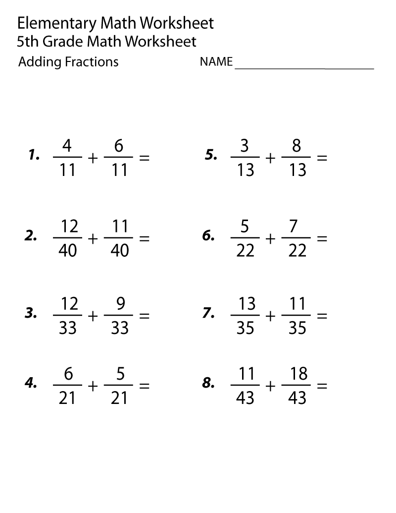 5th Grade Worksheets Fraction