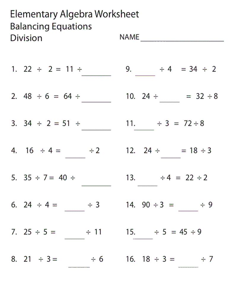 9th Grade Math Worksheets Division