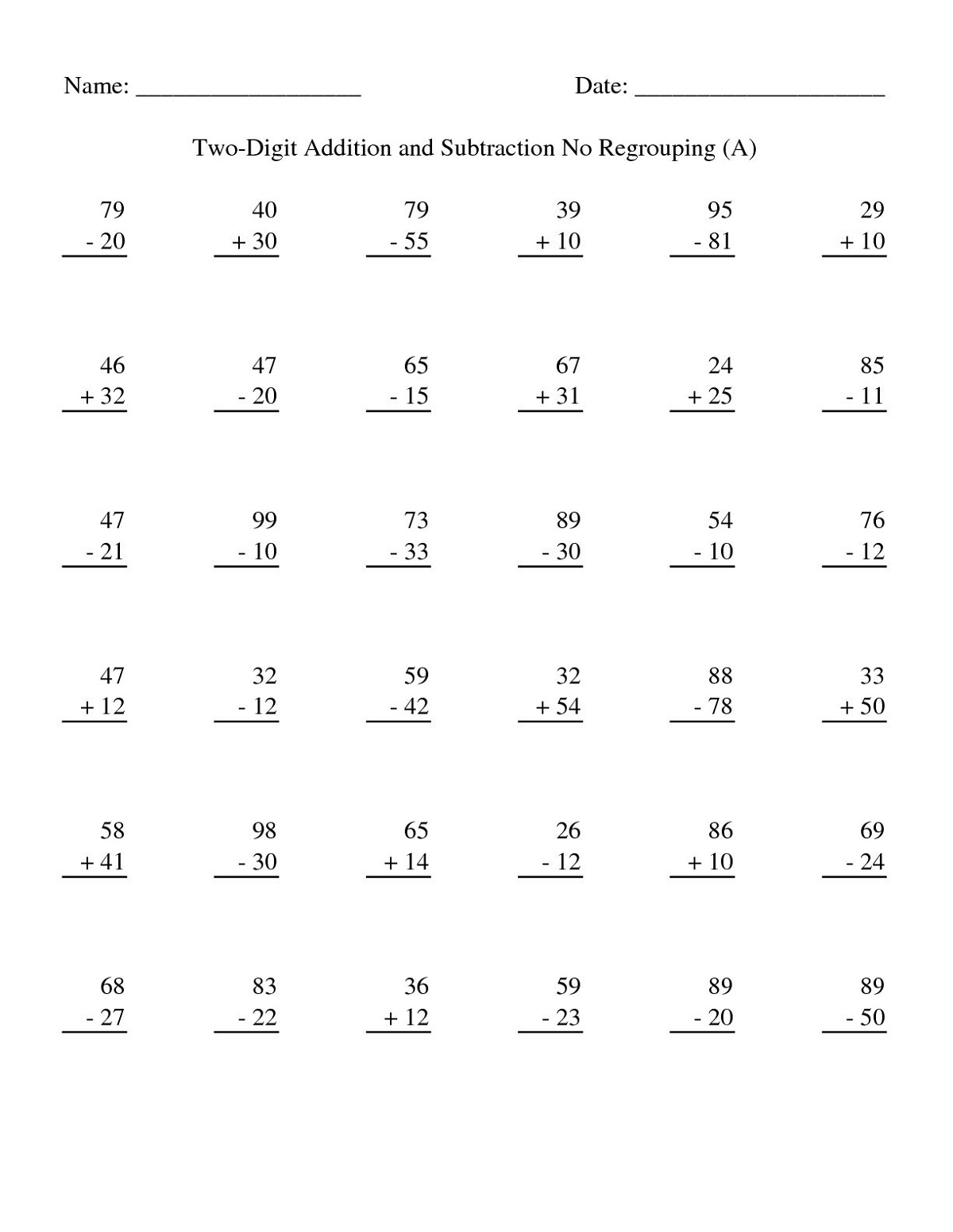 Addition and Substraction Worksheets for 3rd