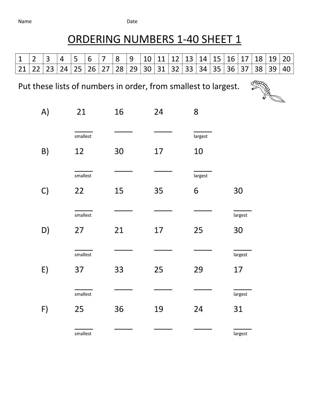 Beginning Math Worksheets Number
