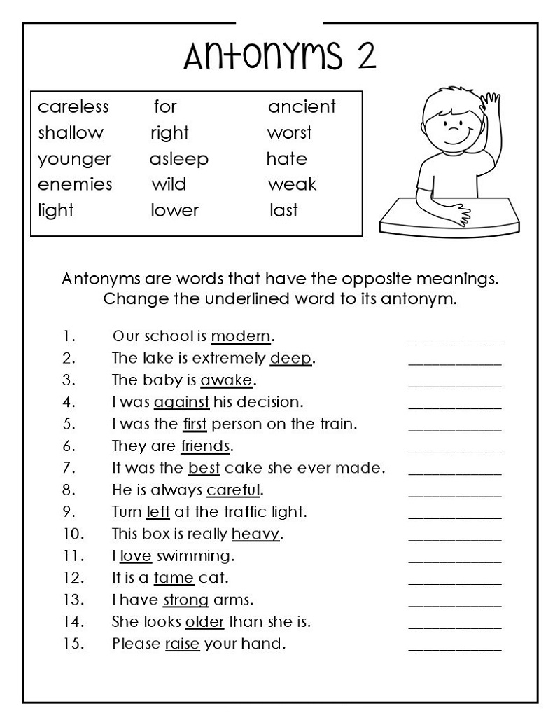 English Worksheets for Kids Antonym