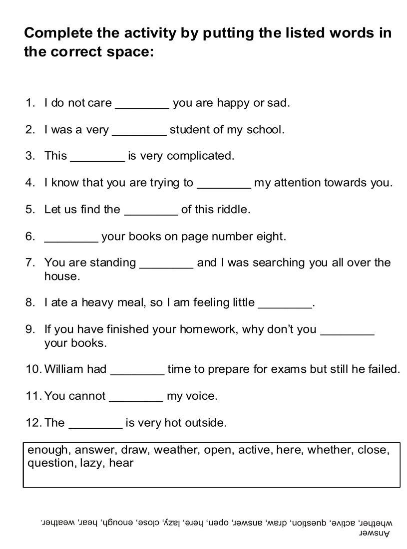 English Worksheets For Kids Learning Printable