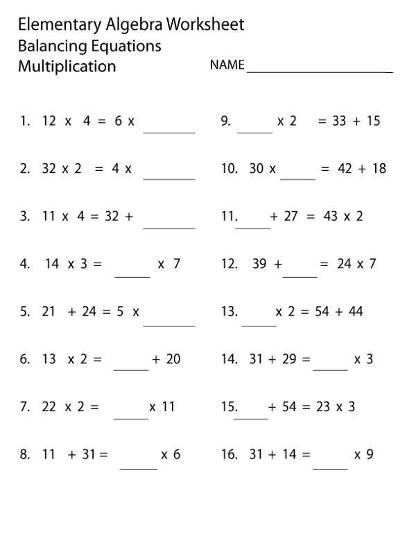 Free Algebra Worksheets Equation