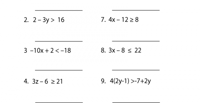 Free Algebra Worksheets Inequalities