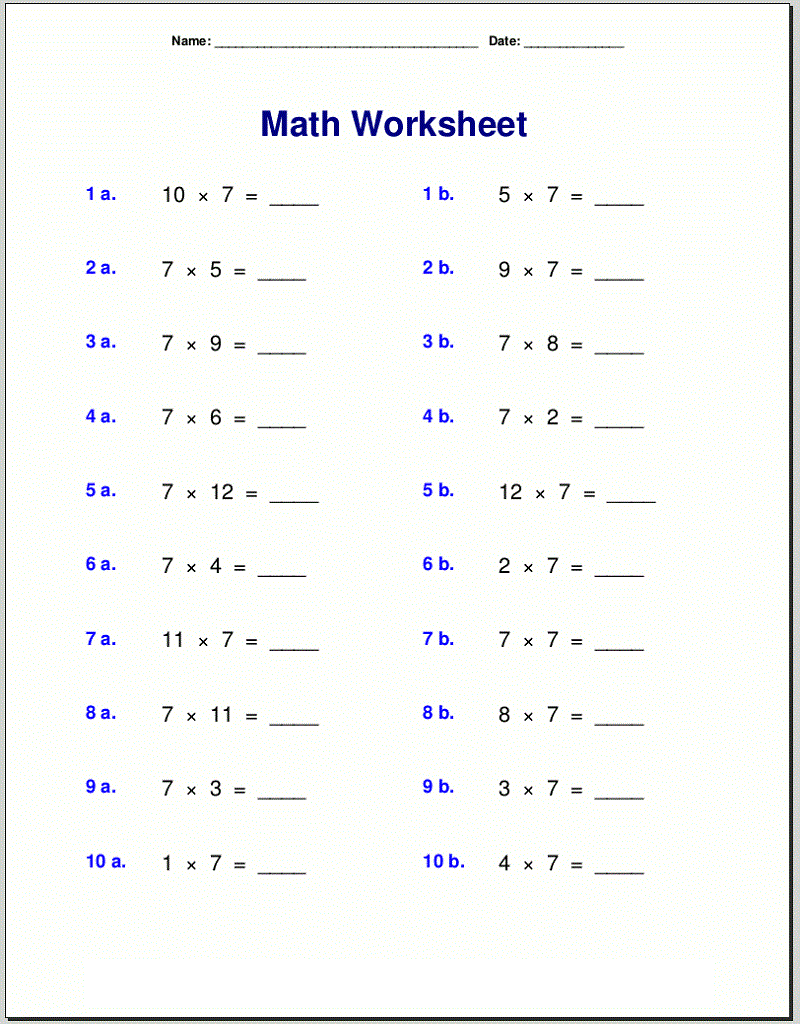 Primary School Maths Worksheets Multiplication