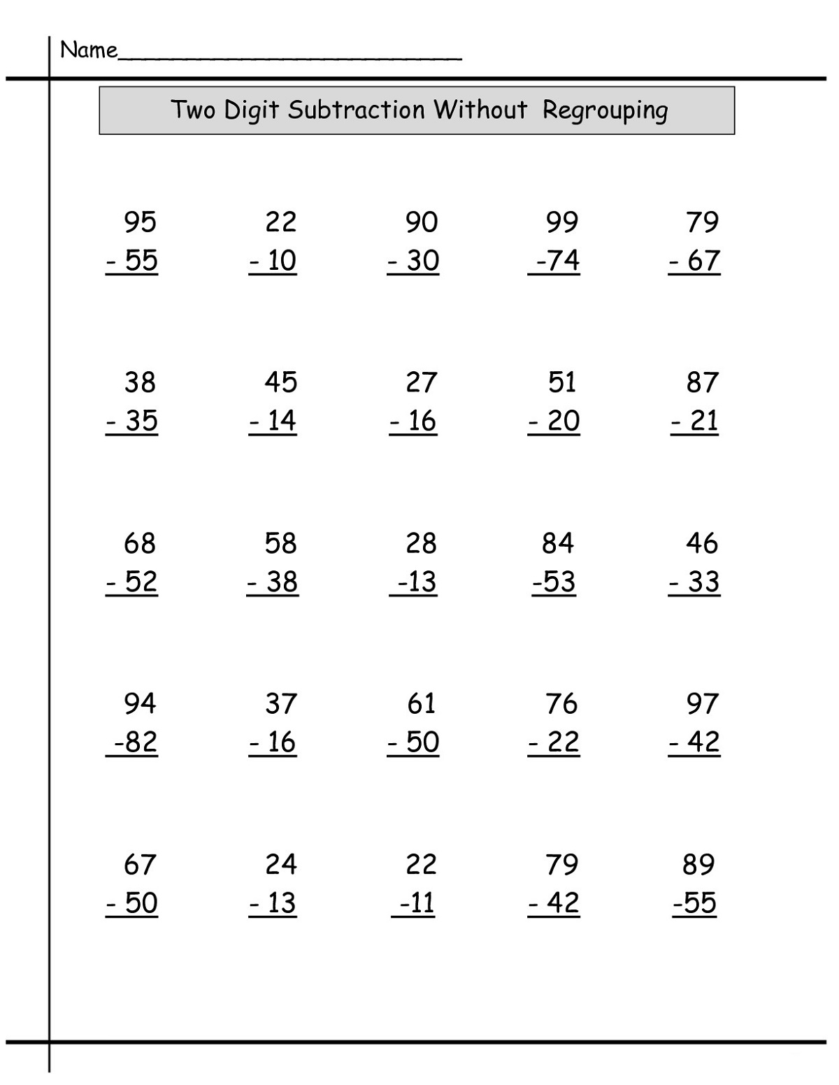 Year 2 Math Worksheets Subtraction