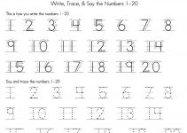 trace number 1-20 worksheet practice