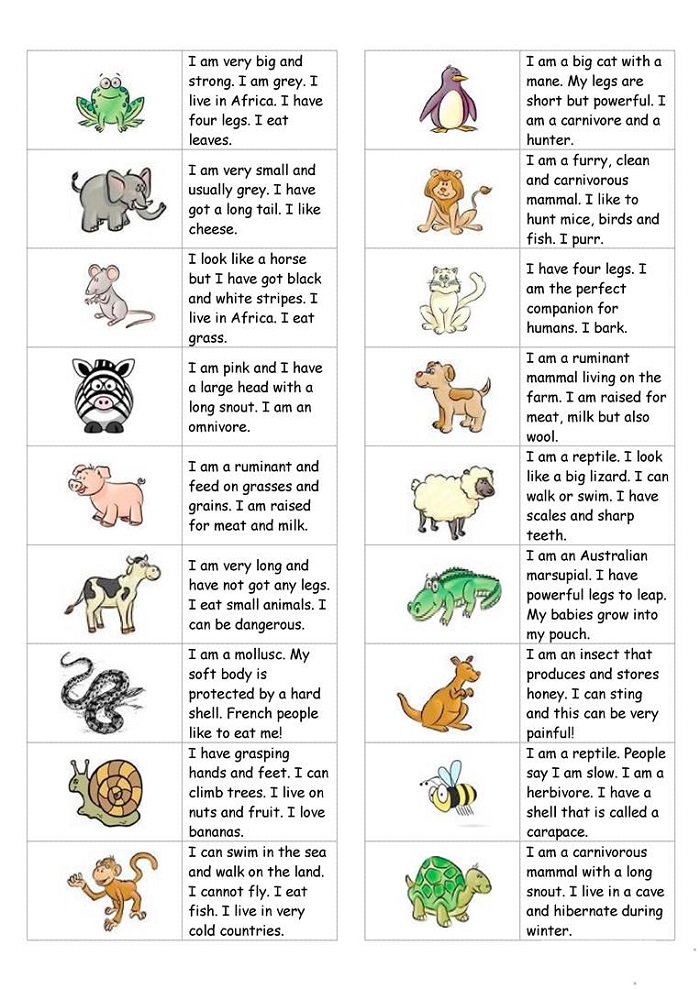 Esl Worksheets for Kids Animal