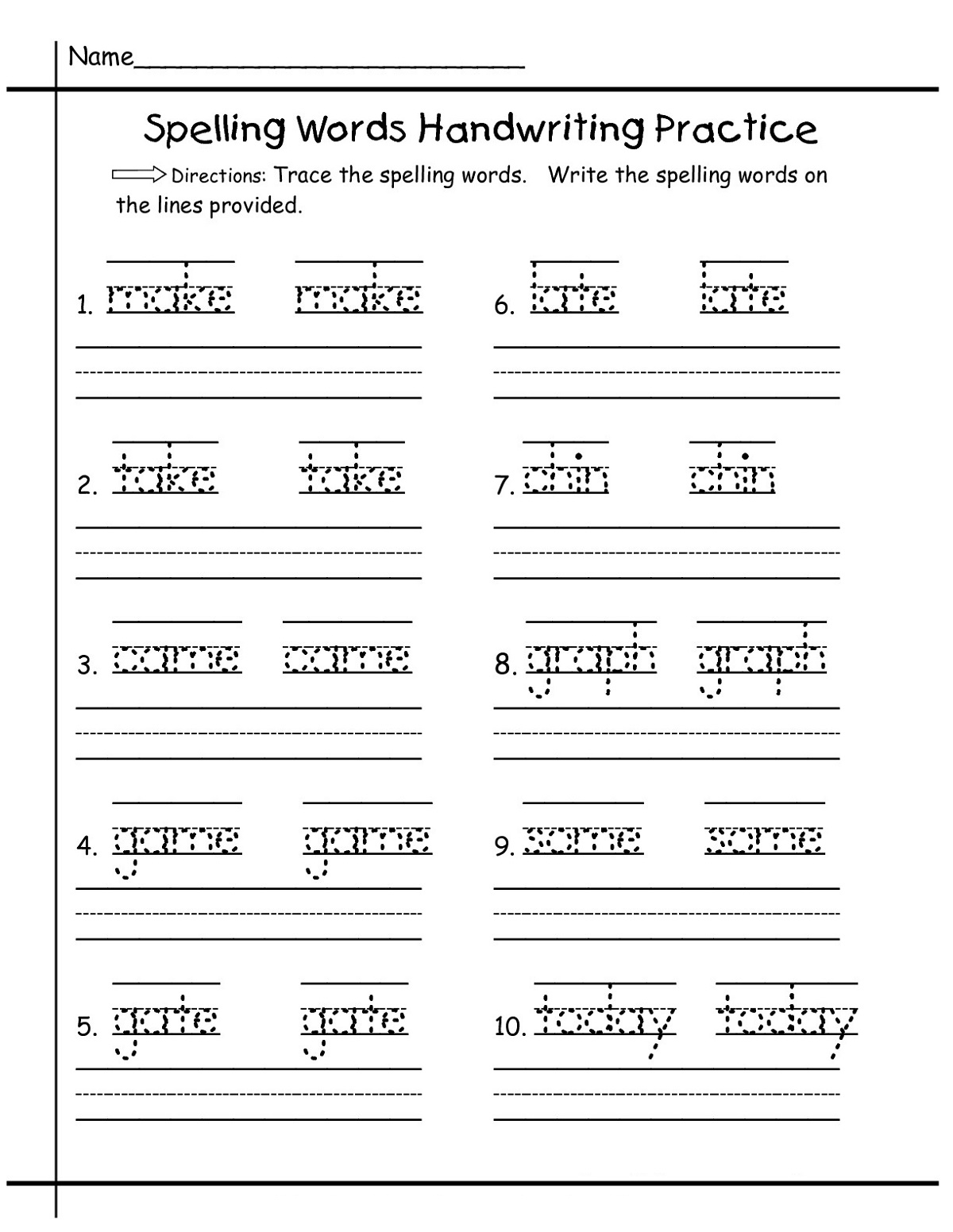 First Grade Writing Worksheets Spelling