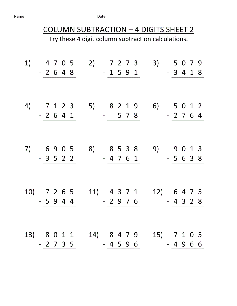 Math Computation Worksheets 3rd