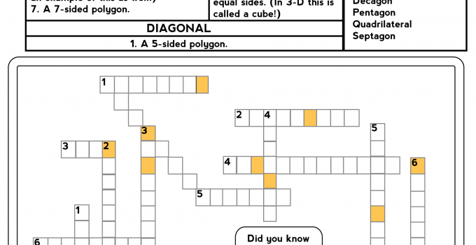 Math Games Worksheets Crossword