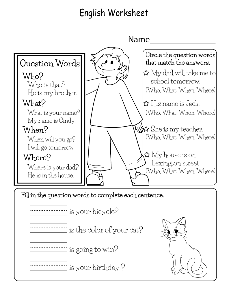 English Worksheets to Print Question