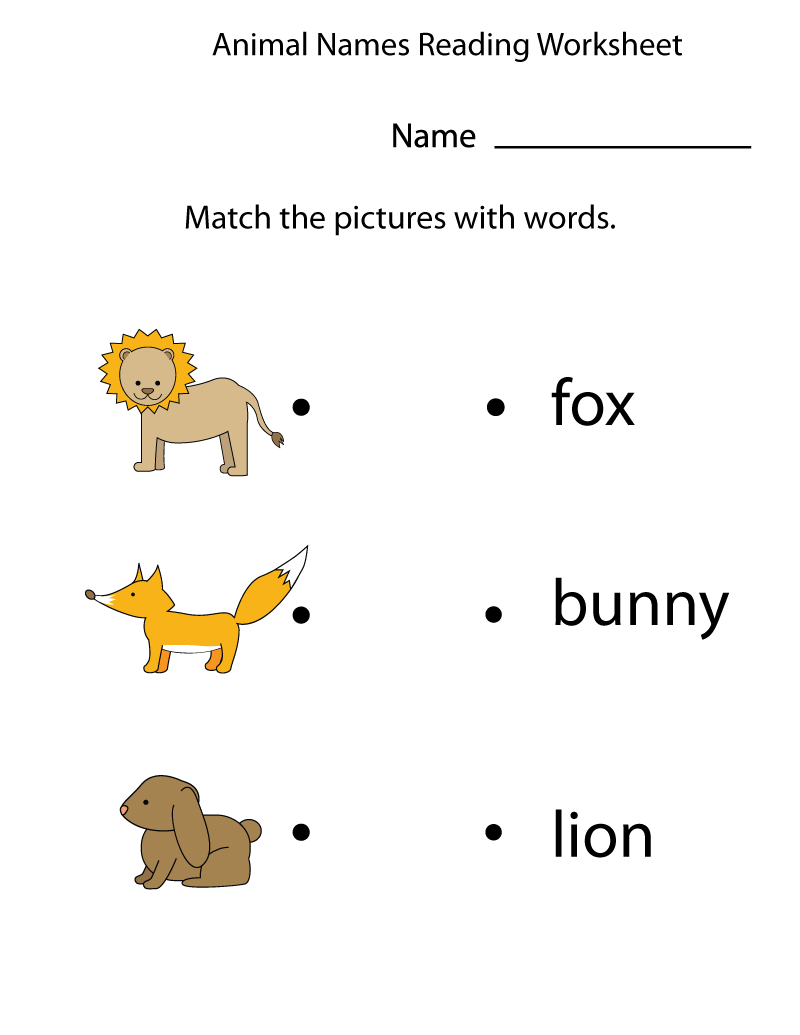 Kindergarten English Worksheets Animals