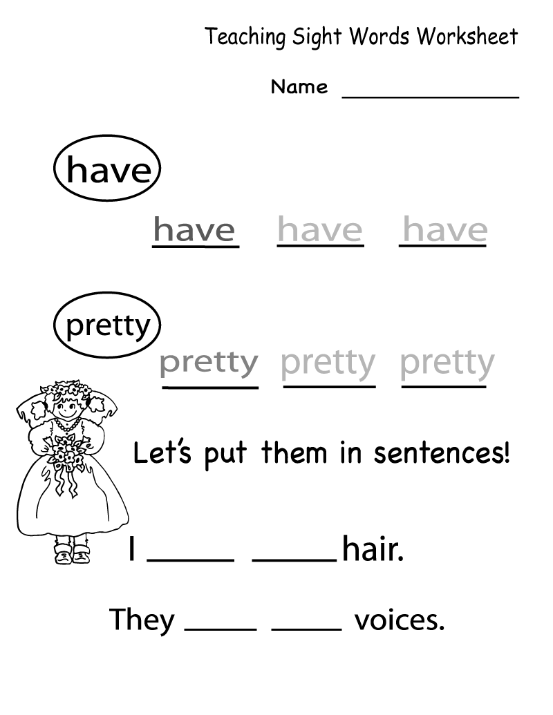 Kindergarten English Worksheets Word