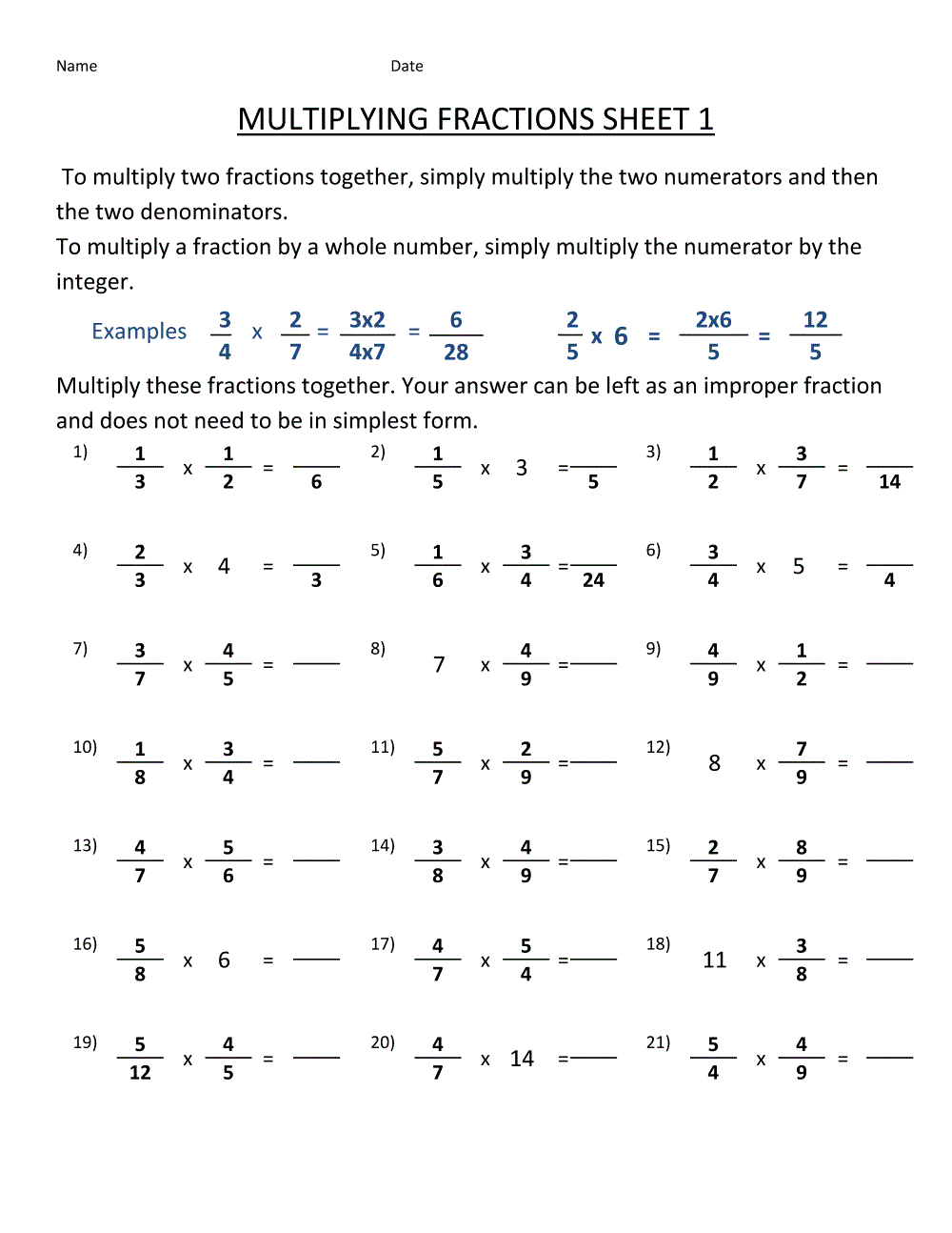 Math Fractions Worksheets 5th Grade
