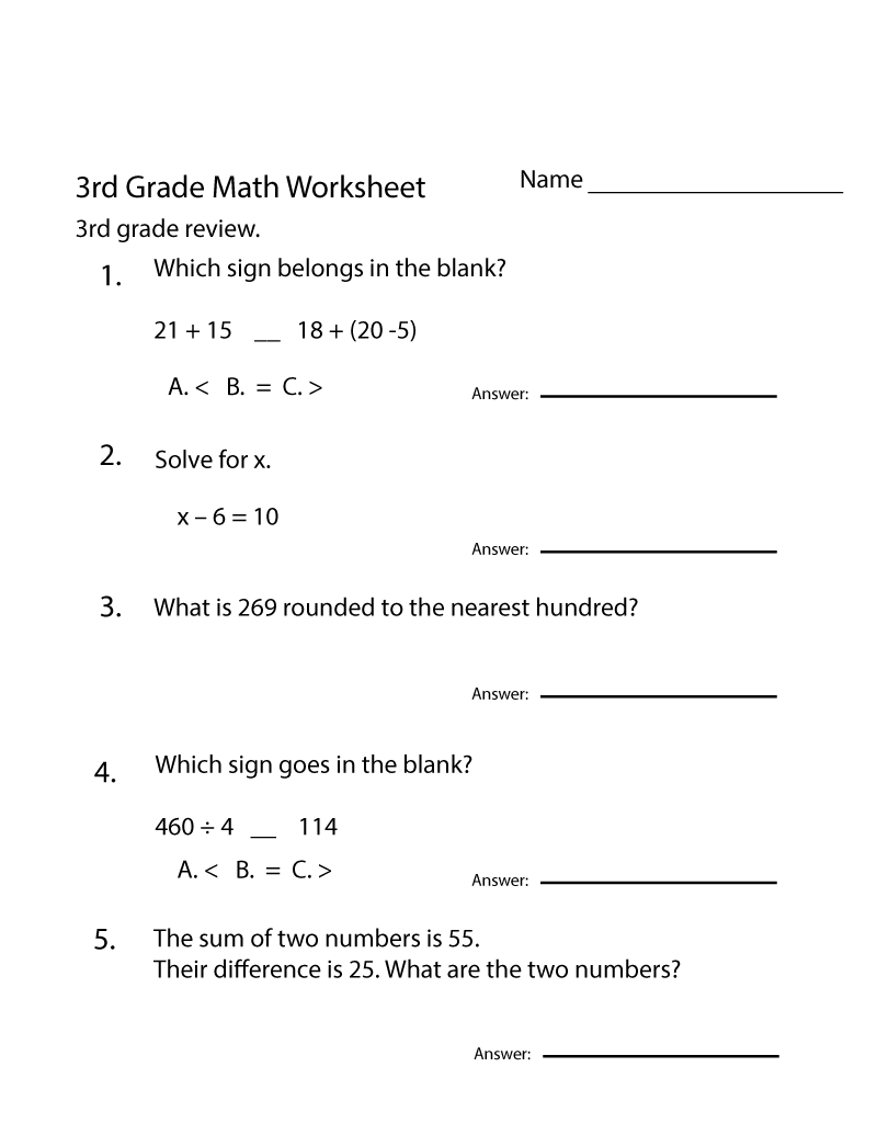 Free Printable Worksheets for 3rd Grade Review