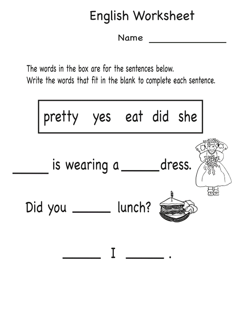 Kindergarten Printable Worksheets English