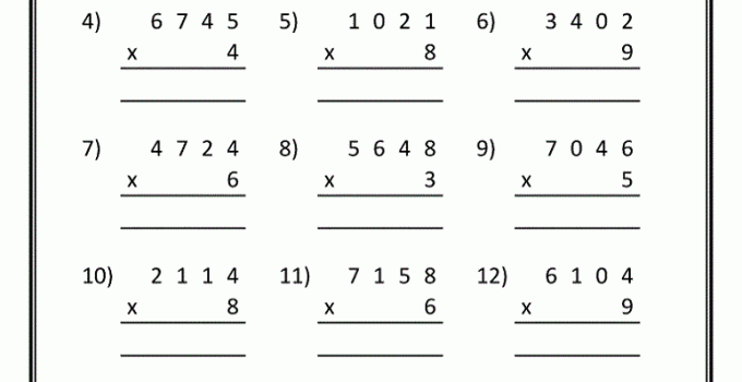Math Practice Sheets Multiplication