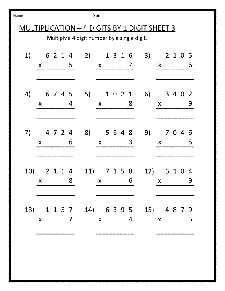 Math Practice Sheets Multiplication