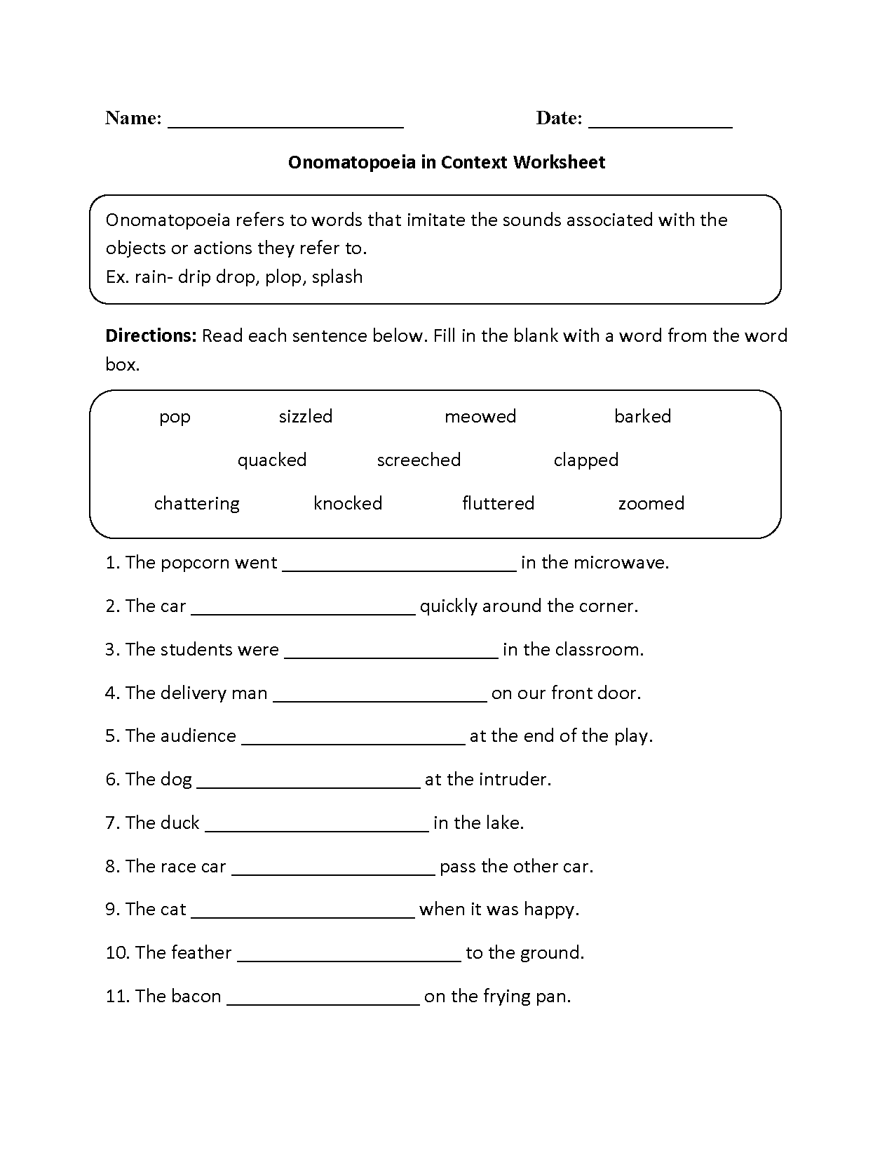 English Worksheet for Middle School