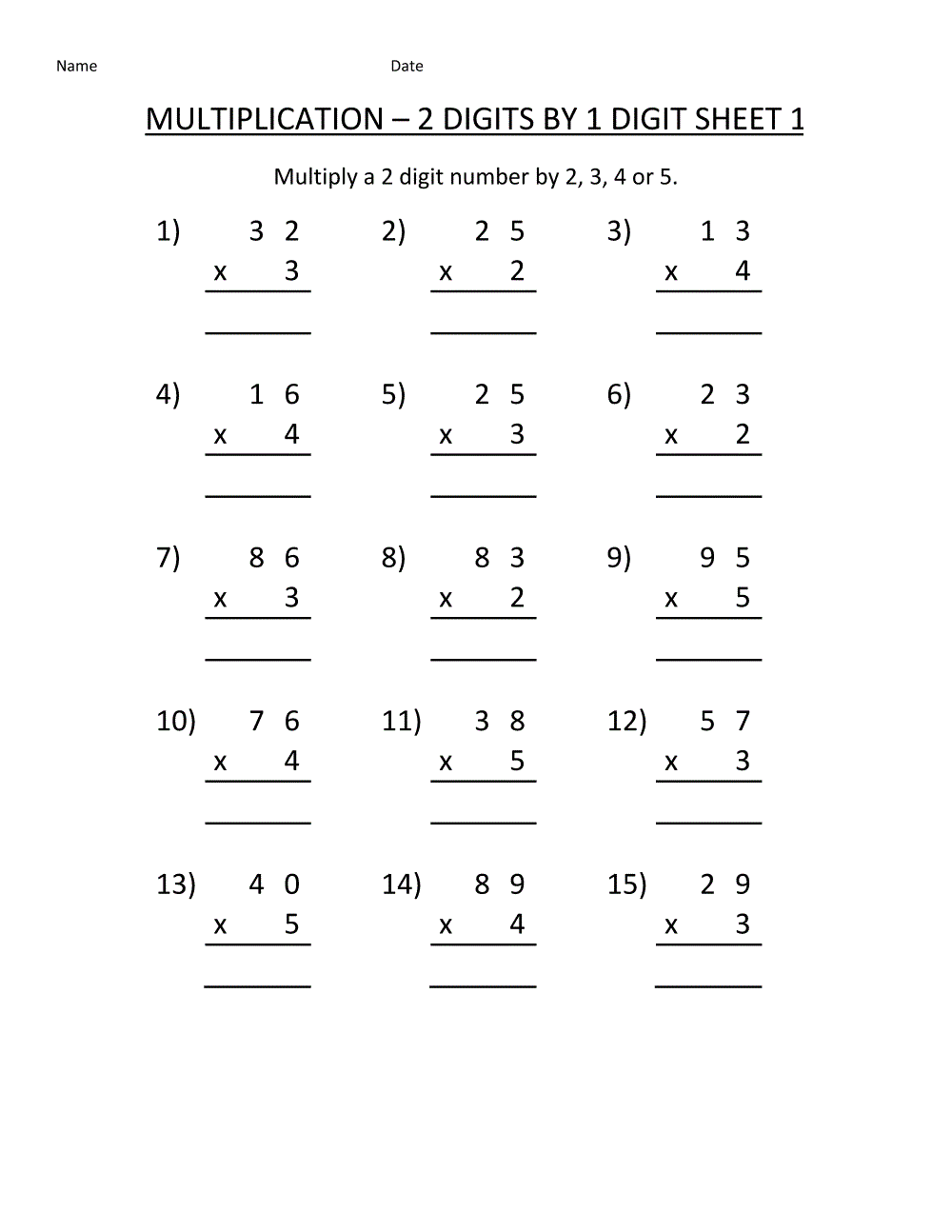 Math Facts Practice Sheets 3rd