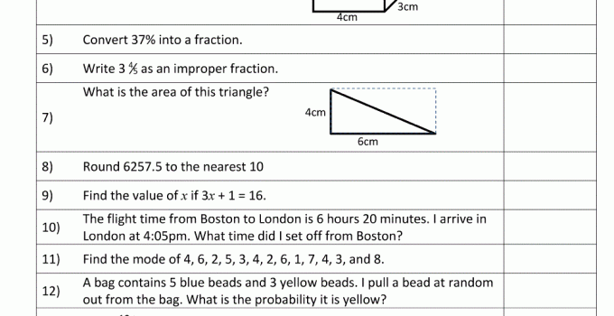 Numeracy Worksheets 6th