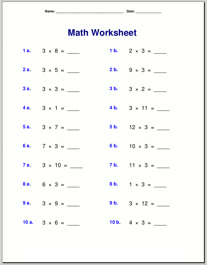 Worksheets for Grade 3 Multiplication