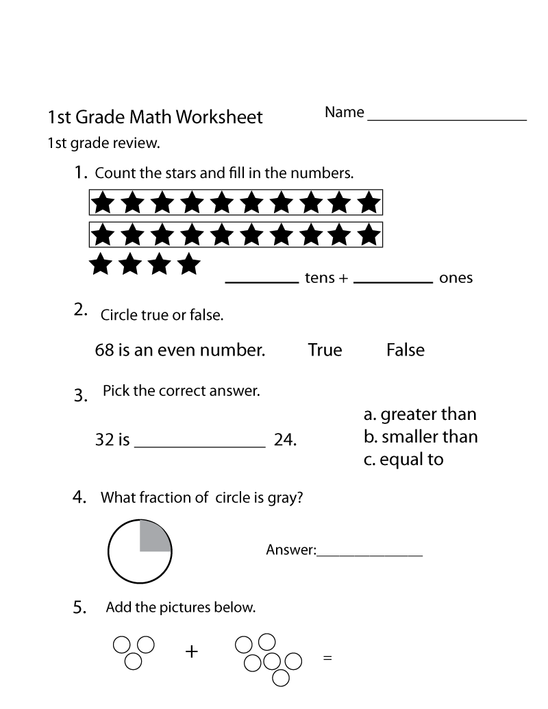 Grade Math Worksheets 1st