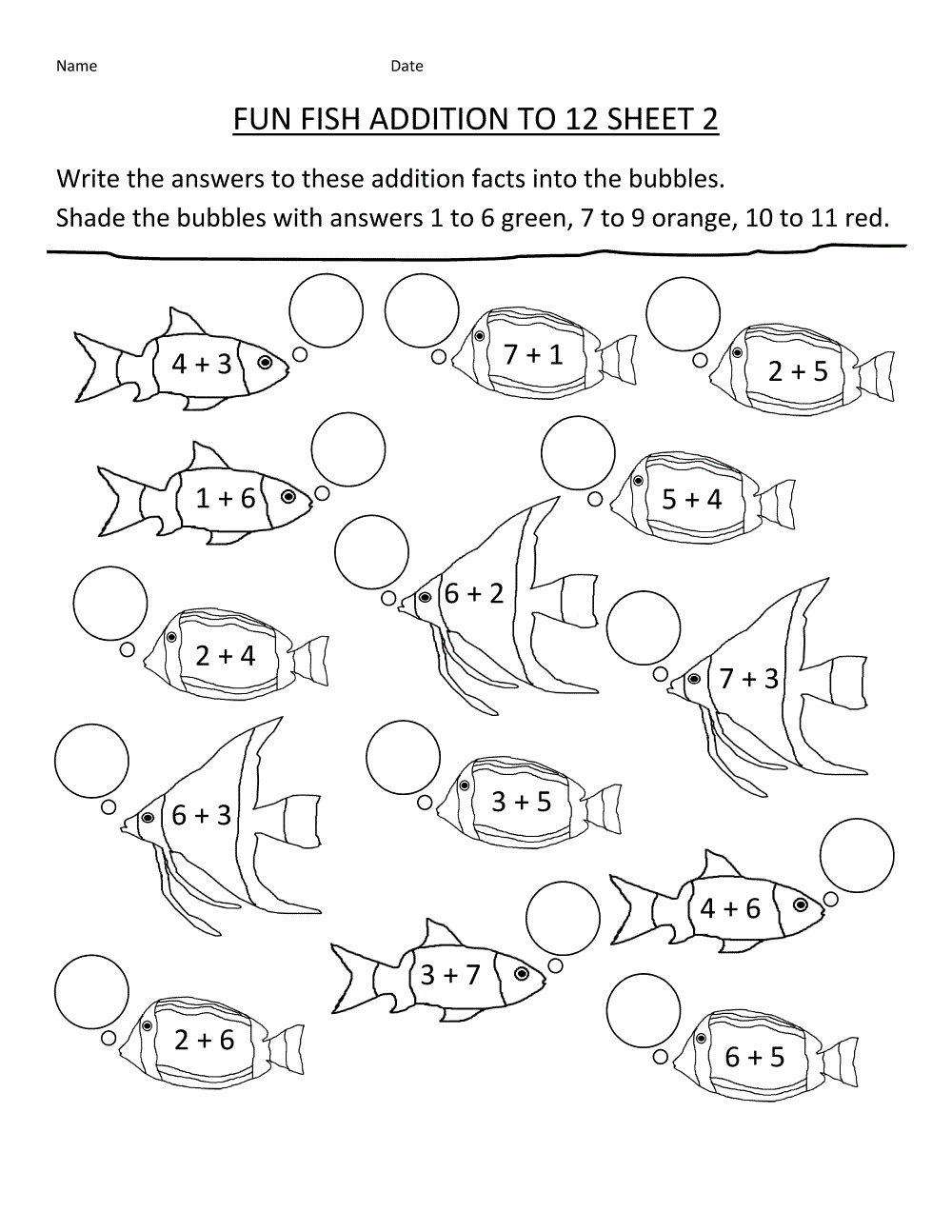 Math Activity Worksheets Fish