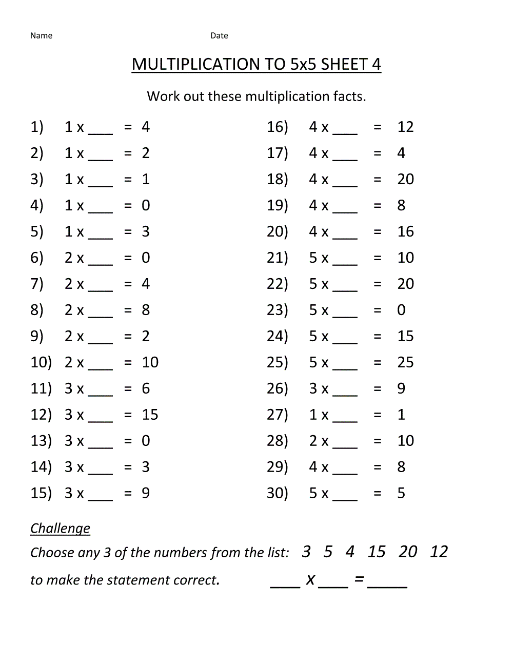 Math Practice Worksheets Multiplication