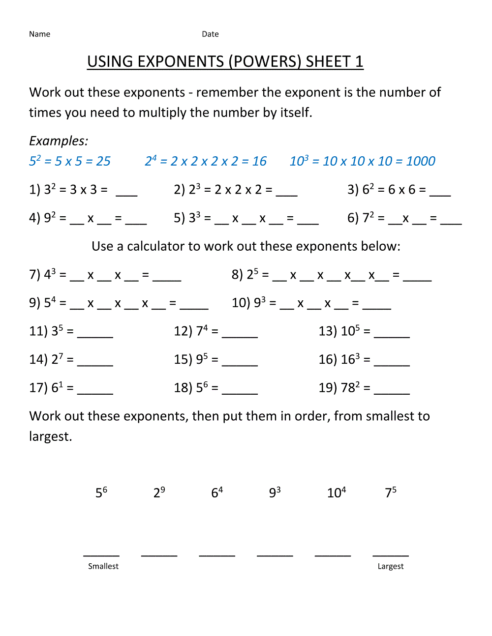 Math Problems Worksheets Exponent